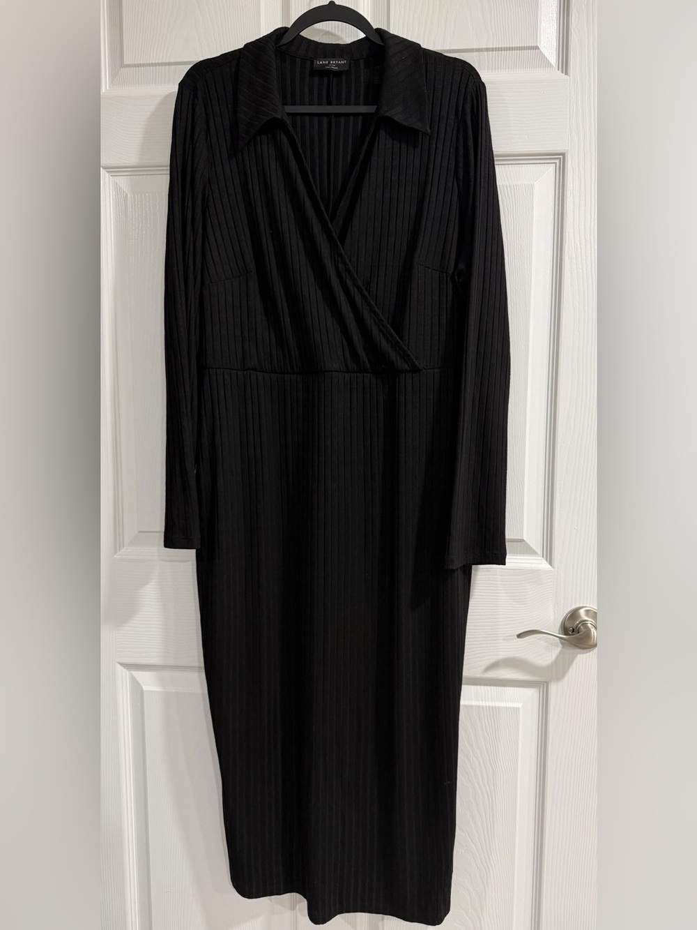 Lane Bryant Black Collared Wrap-Front Midi Dress